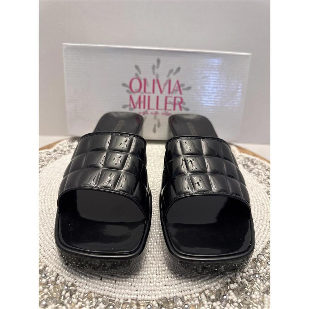 Olivia Miller Black Patent Slip On Sandals Size 7